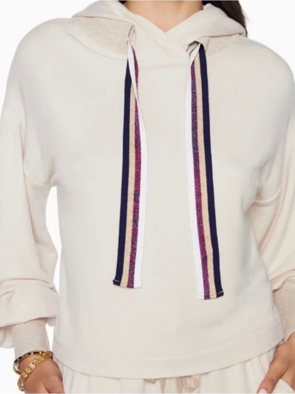 Ramy brook tatum puff sweatshirt beige oversize hooded long sleeve size small